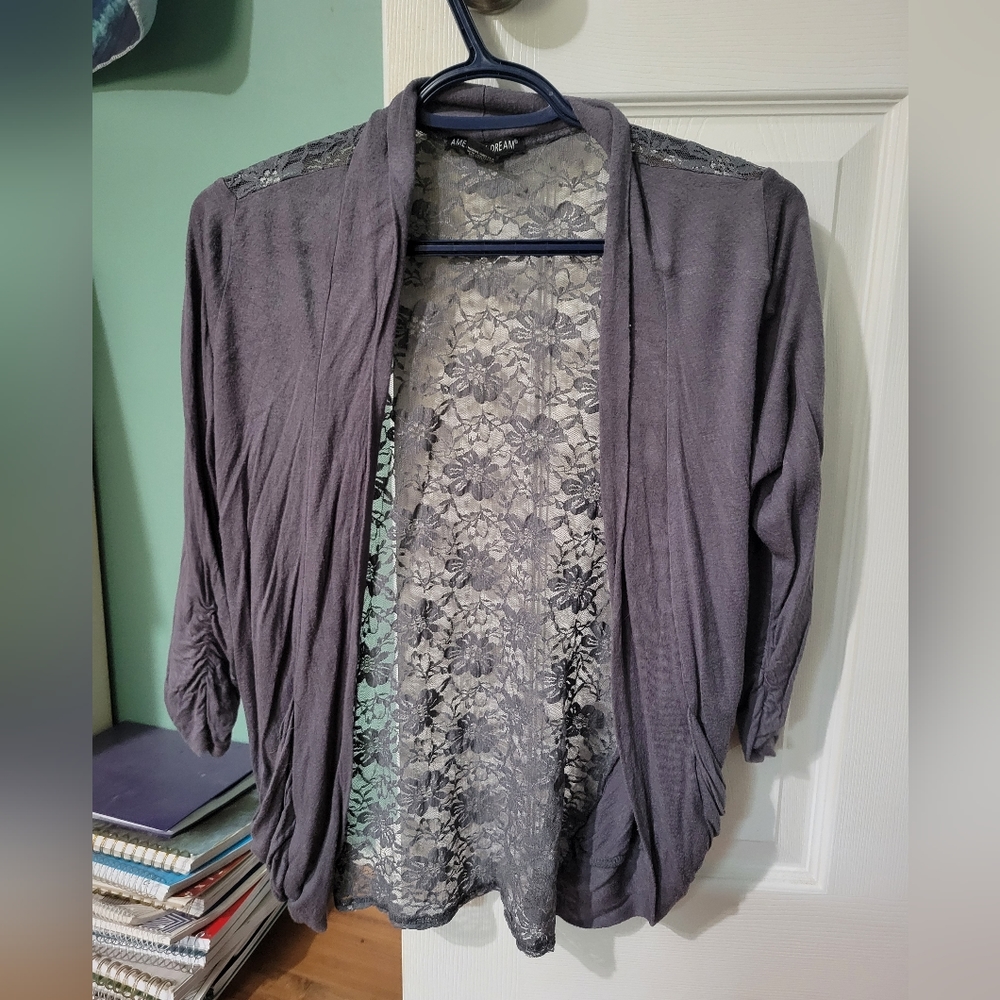 S 3/4 length sleeve cardigan with lace back